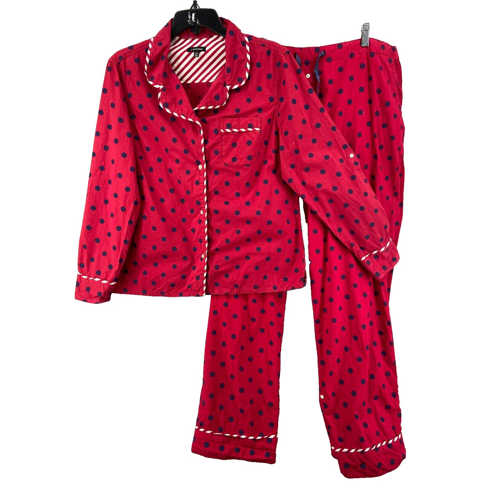 J. Peterman Pajama Set Womens Sz S M Red Blue Polka Dot Contrasting Cottagecore